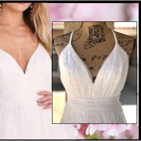 Lulus Dreamer Ivory Embroidered Tulle Maxi Dress Size S - Picture 3 of 11